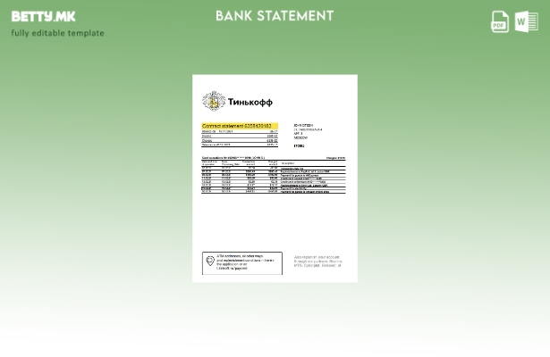 модерен стил Русија Тинкоф (англиска верзија) шаблон за ексел банкарски извод